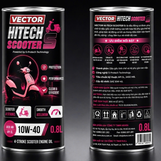 DẦU ĐỘNG CƠ VECTOR HITECH SCOOTER S 10W-40 API SL / JASO MB